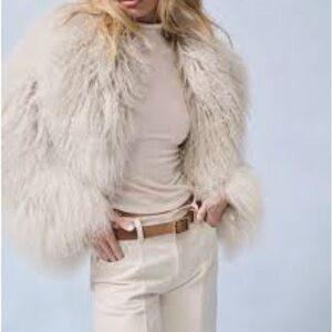 Dynamite Shaggy Faux Fur Jacket Cream Glam Layer